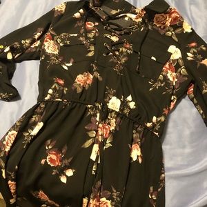 Long sleeve, L, black floral dress